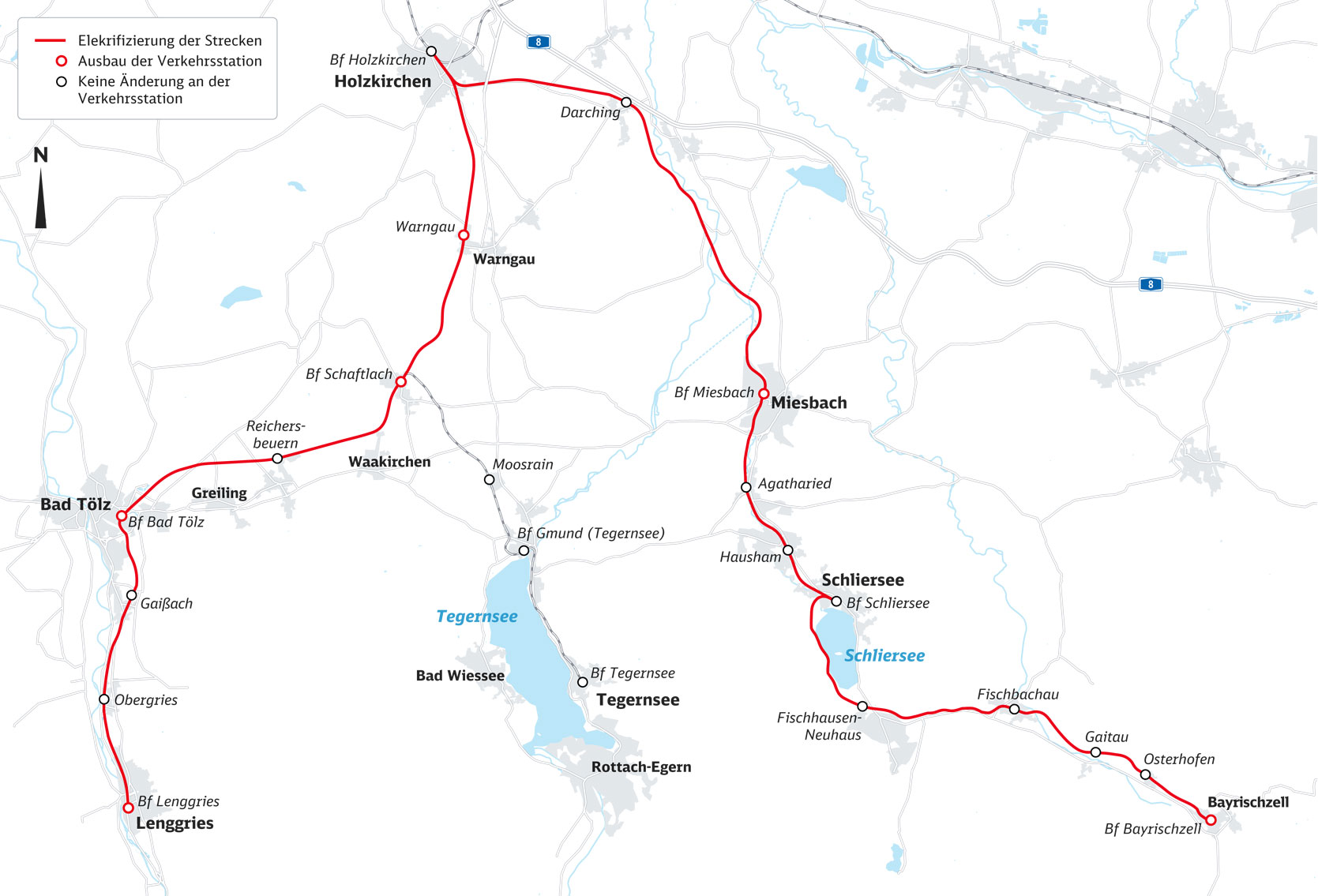 Streckenkarte Elektrifizierung des Oberland-Netzes